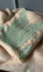 Load image into Gallery viewer, Rose Women&#39;s Lakhnavi Handcrafted Pure Organza Chikankari Unstitched Kurta And Dupatta Set- HONC0310090
