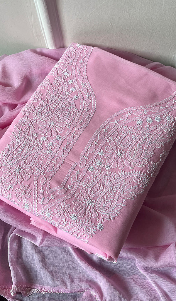 Women's Lakhnavi Handcrafted Cotton Chikankari Suit Material - HONC0232452