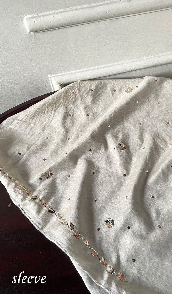 Women's Lucknowi Handcrafted Chanderi Silk Unstitched Chikankari Kurta and Dupatta Set- HONC0254109