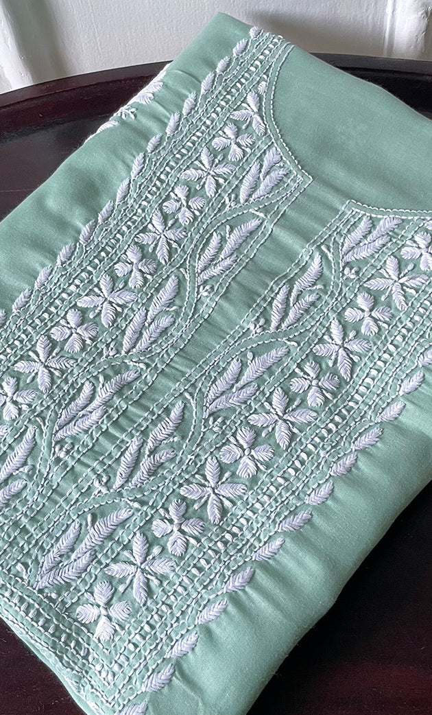 Women's Lakhnavi Handcrafted Cotton Chikankari Unstitched Kurti Fabric - HONC0318769