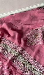 将图像加载到图库查看器中， Women's Lakhnavi Handcrafted Pure Silk Georgette Chikankari Kurta And Dupatta Set - HONC0271642