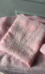 Load image into Gallery viewer, Women&#39;s Lakhnavi Handcrafted Pure Organza Chikankari Unstitched Kurta And Dupatta Set- HONC0303192
