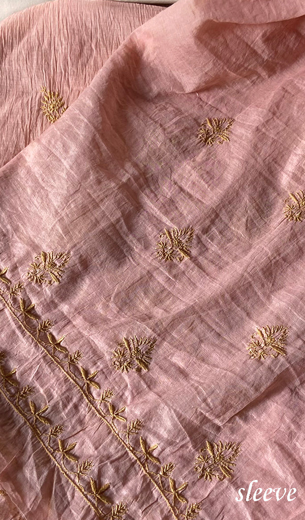 Women's Lakhnavi Handcrafted Chanderi Silk Unstitched Chikankari Full Suit - HONC0342149