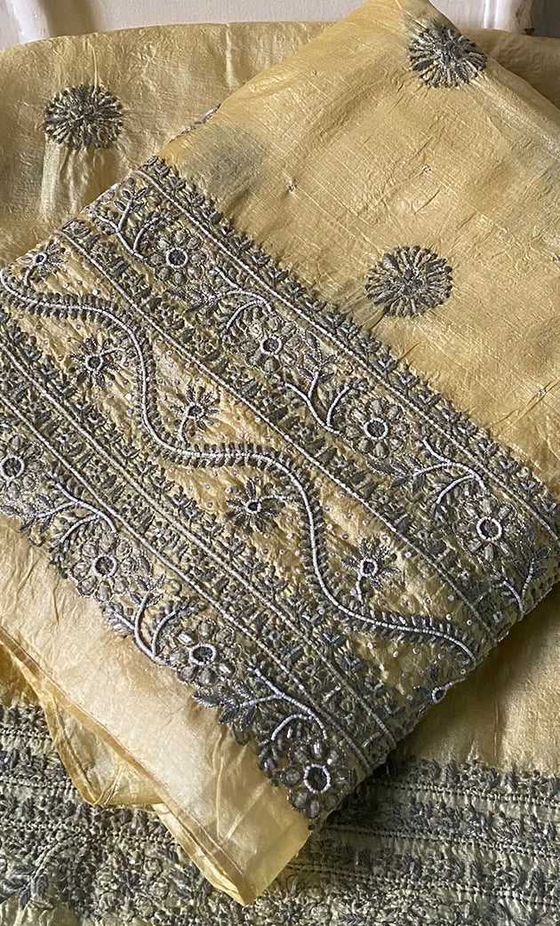 Women's Lakhnavi Handcrafted Tussar Silk Chikankari Kurta And Dupatta Set - HONC0314560