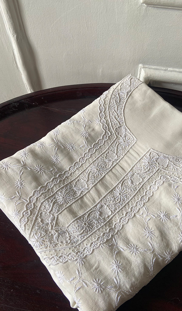 Lucknowi Handcrafted Pure Silk Georgette Chikankari Unstitched Men's Kurta Fabric - HONC0333625