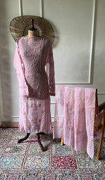 Load image into Gallery viewer, Women's Lakhnavi Handcrafted Mul Chanderi Unstitched Chikankari Full Suit - HONC0334735