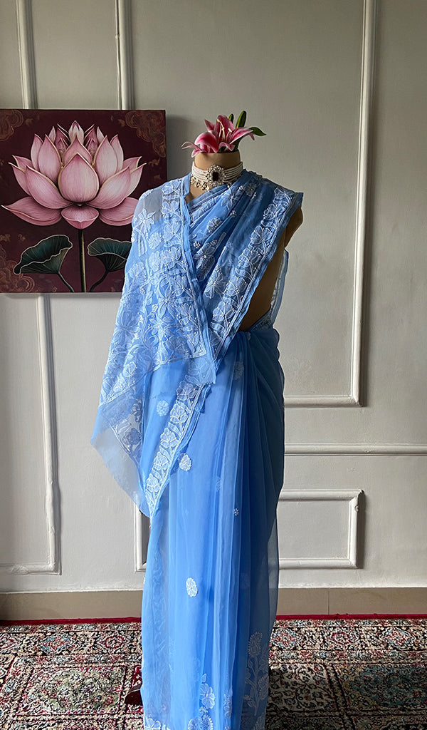 Women's Lucknowi Handcrafted Faux-Georgette Chikankari Saree - HONC0348737