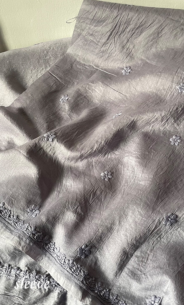 Women's Lucknowi Handcrafted Chanderi Silk Chikankari Full Suit Material - HONC0322745