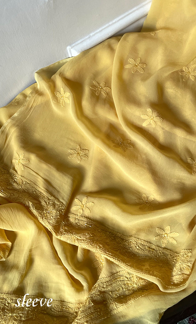 Women's Lucknowi Handcrafted Viscose Georgette Unstitched Chikankari Suit Material - HONC0299914