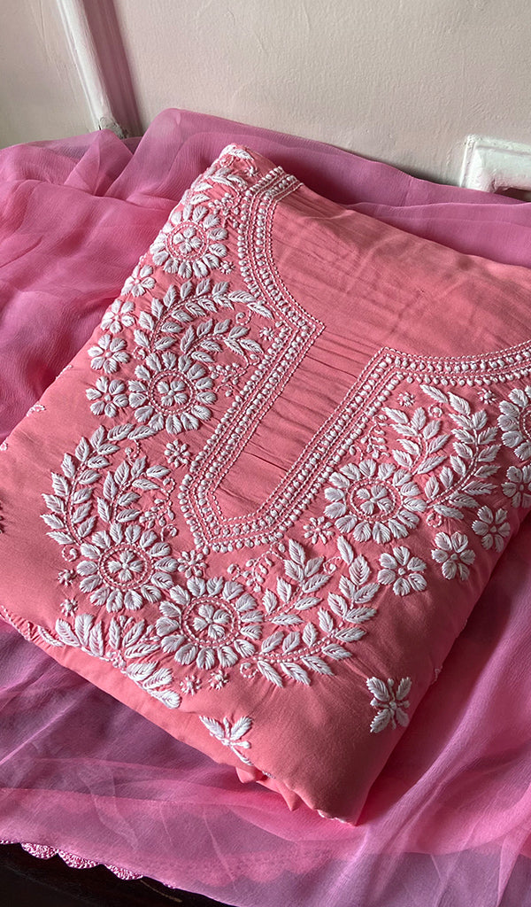 Women's Lakhnavi Handcrafted Modal Cotton Chikankari Suit Material - HONC0275957