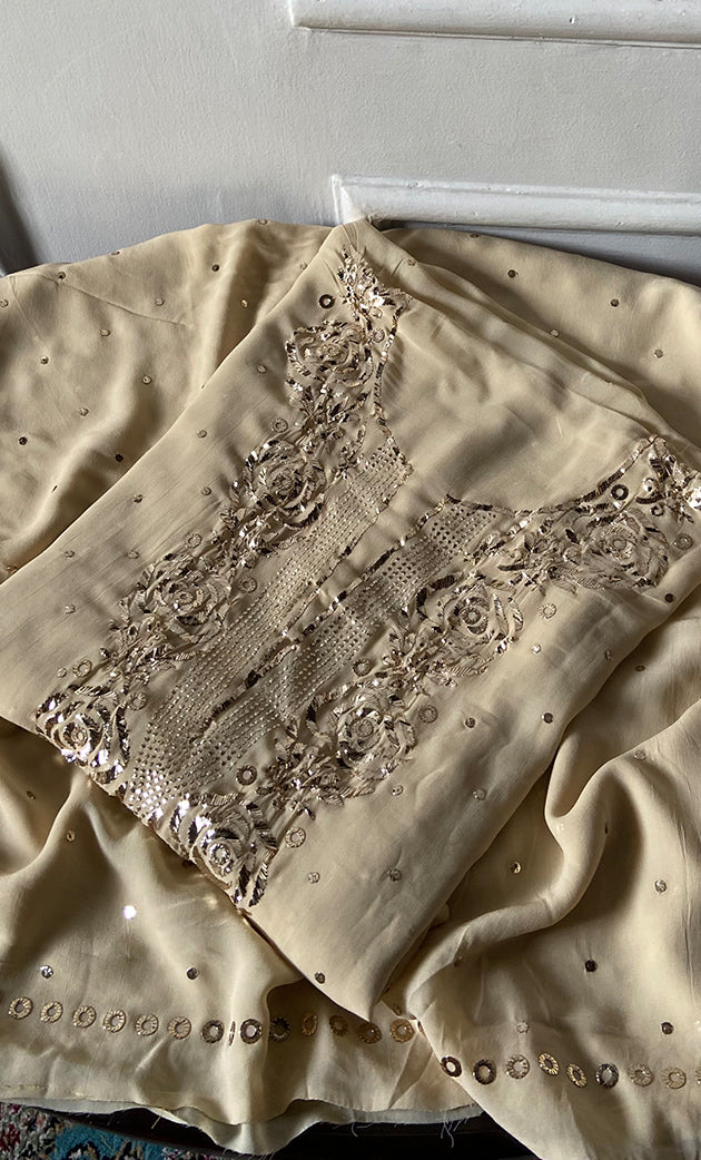 Women's Lucknowi Handcrafted Viscose Georgette Unstitched Chikankari Suit Material - HONC0338158