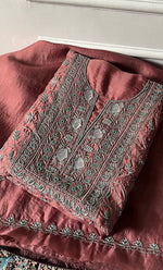 Load image into Gallery viewer, Women's Lakhnavi Handcrafted Pure Organza Chikankari Unstitched Kurta And Dupatta Set- HONC0327849