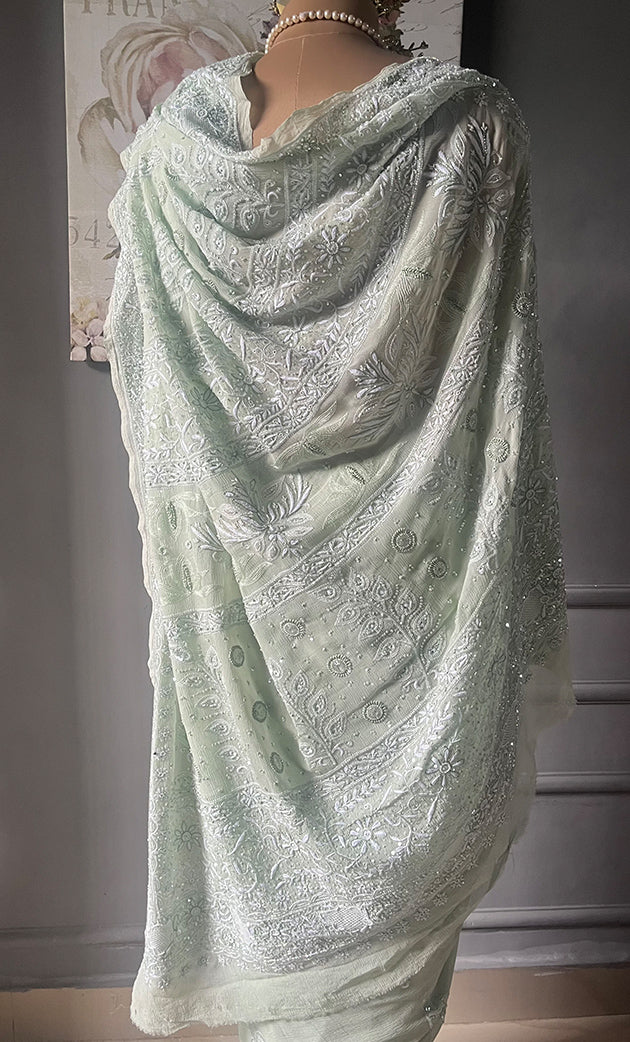 Women's Lakhnavi Handcrafted Pure Silk Georgette Chikankari - HONC0284208