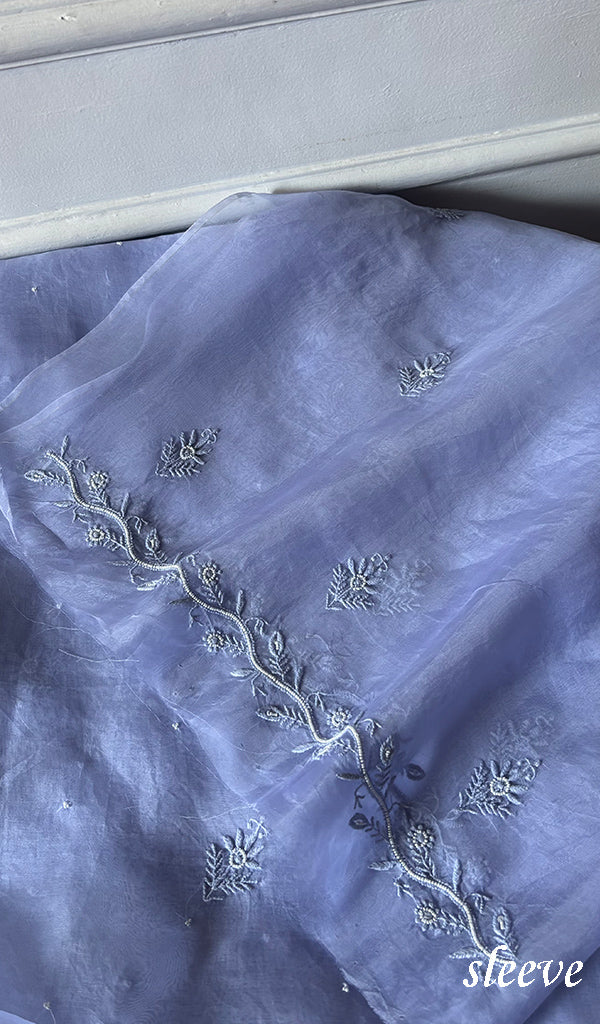 Women's Lakhnavi Handcrafted Pure Organza Chikankari Unstitched Kurta And Dupatta Set- HONC0342727