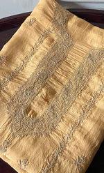 将图像加载到图库查看器中， Lucknowi Handcrafted Silk Unstitched Chikankari Unisex Kurta Fabric - HONC0331675