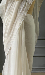 Load image into Gallery viewer, Women&#39;s Lakhnavi Handcrafted Mul Chanderi Chikankari Saree - HONC0301810
