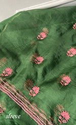 Load image into Gallery viewer, Women's Lakhnavi Handcrafted Pure Organza Chikankari Unstitched Kurta And Dupatta Set- HONC0311849