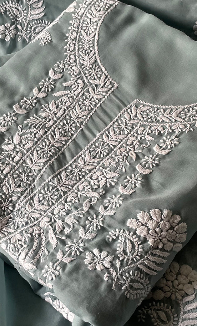 Women's Lakhnavi Handcrafted Cotton Chikankari Kurta And Kurta Dupatta Set - HONC0306647