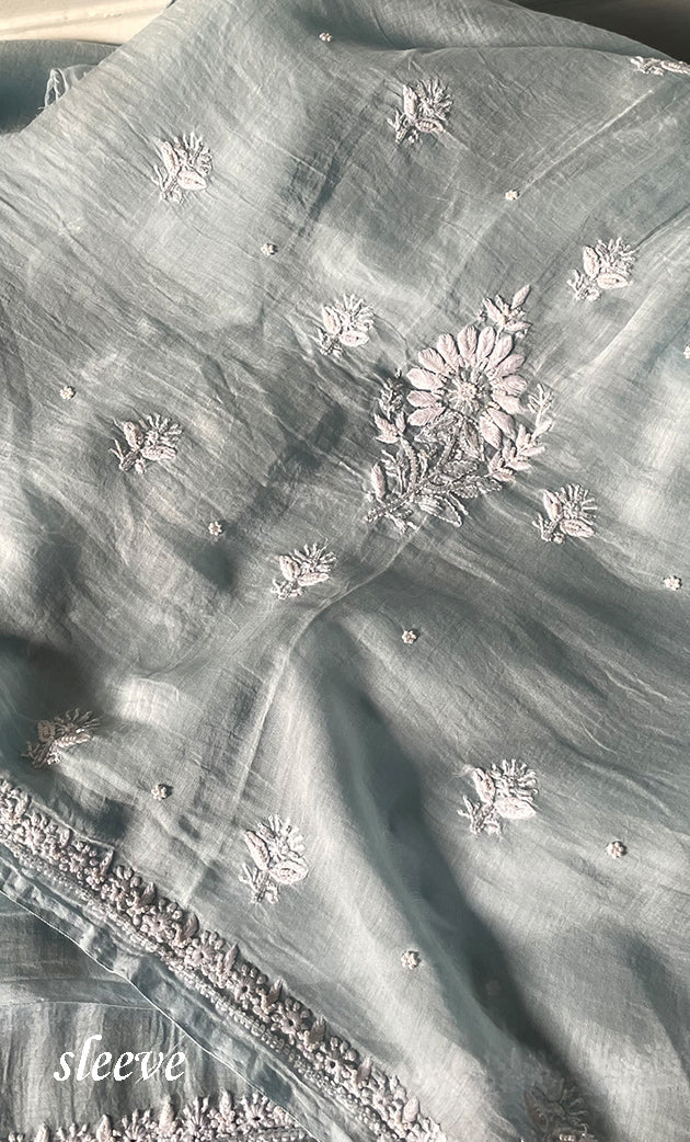 Women's Lakhnavi Handcrafted Unstitched Mul Chanderi Kurta And Dupatta Set - HONC0329030