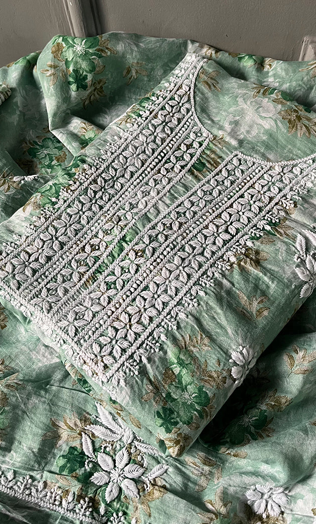 Women's Lakhnavi Handcrafted Cotton Chikankari Kurta And Kurta Dupatta Set - HONC0312691