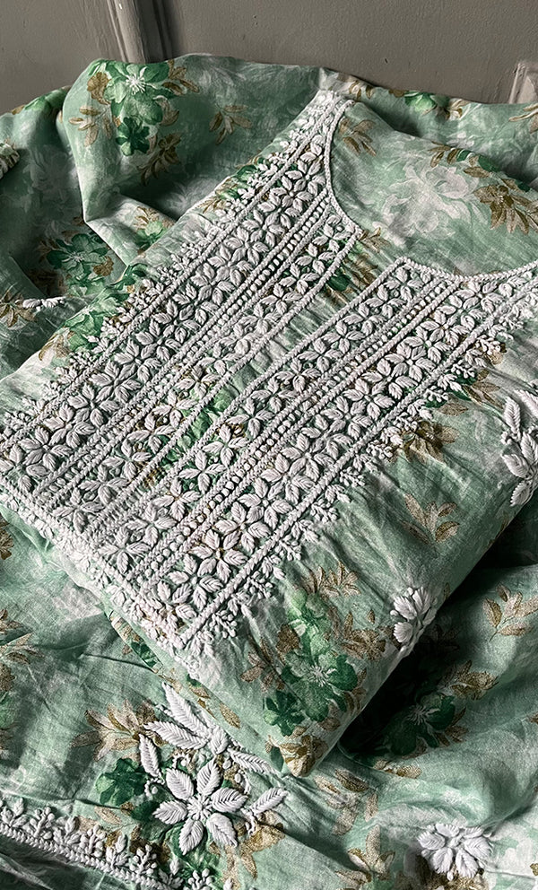 Women's Lakhnavi Handcrafted Cotton Chikankari Kurta And Kurta Dupatta Set - HONC0312691