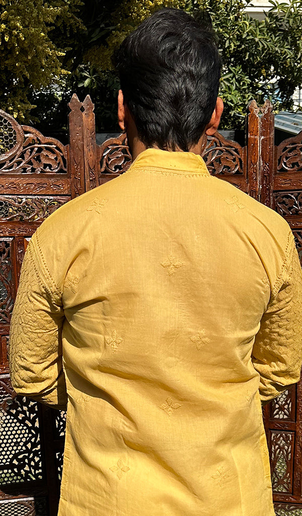 Men's Lucknowi Handcrafted Cotton Chikankari Kurta - HONC02606670