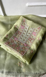 Load image into Gallery viewer, Women&#39;s Lakhnavi Handcrafted Pure Organza Chikankari Unstitched Kurta And Dupatta Set- HONC0237139
