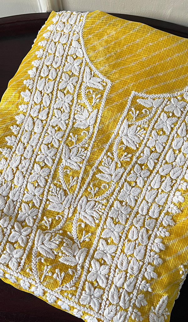 Women's Lakhnavi Handcrafted Kota Cotton Chikankari Unstitched Kurti Fabric - HONC0268835