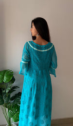Load image into Gallery viewer, Aidah Women's Lakhnavi Handcrafted Faux-Georgette Chikankari  Anarkali Dress - HONC038898