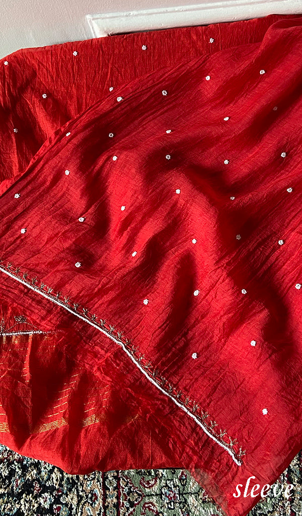 Chidiya Women's Lakhnavi Handcrafted Mul Chanderi Unstitched Kurta And Dupatta Set - HONC0365751