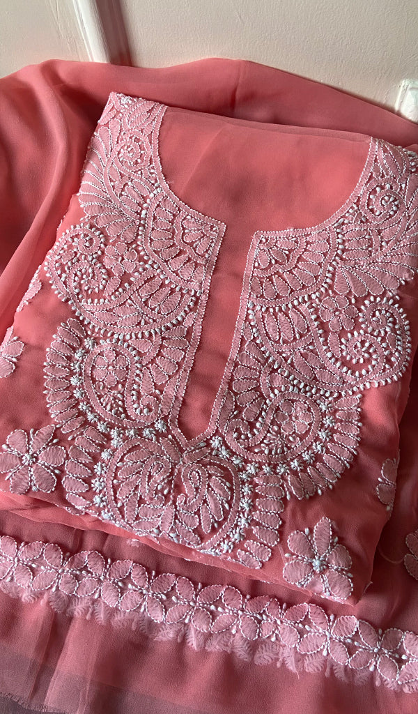 Women's Lucknowi Handcrafted Faux-Georgette Chikankari Suit Material - HONC0263004