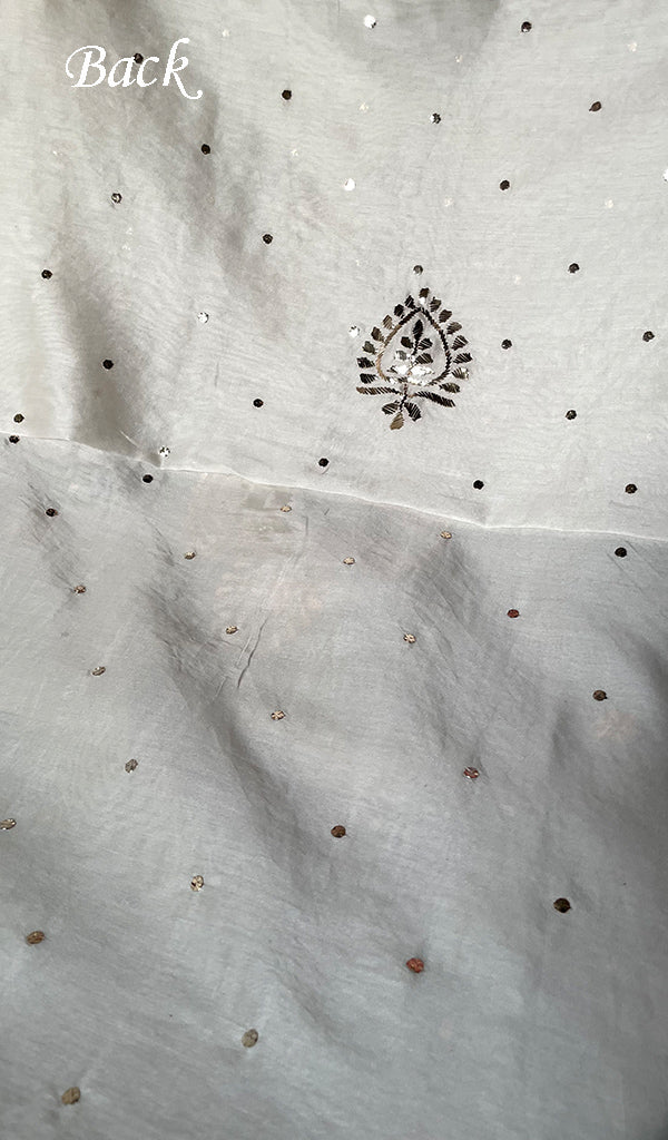 Women's Lucknowi Handcrafted Chanderi Silk Unstitched Chikankari Kurta and Dupatta Set- HONC0304296