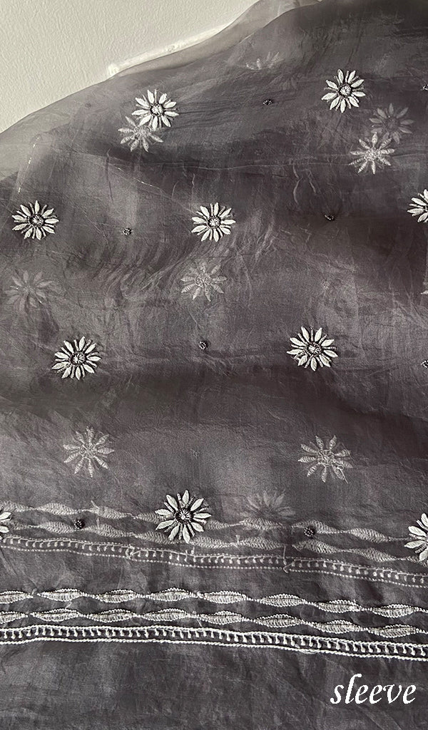 Women's Lakhnavi Handcrafted Pure Organza Chikankari Unstitched Kurta And Dupatta Set- HONC0335082