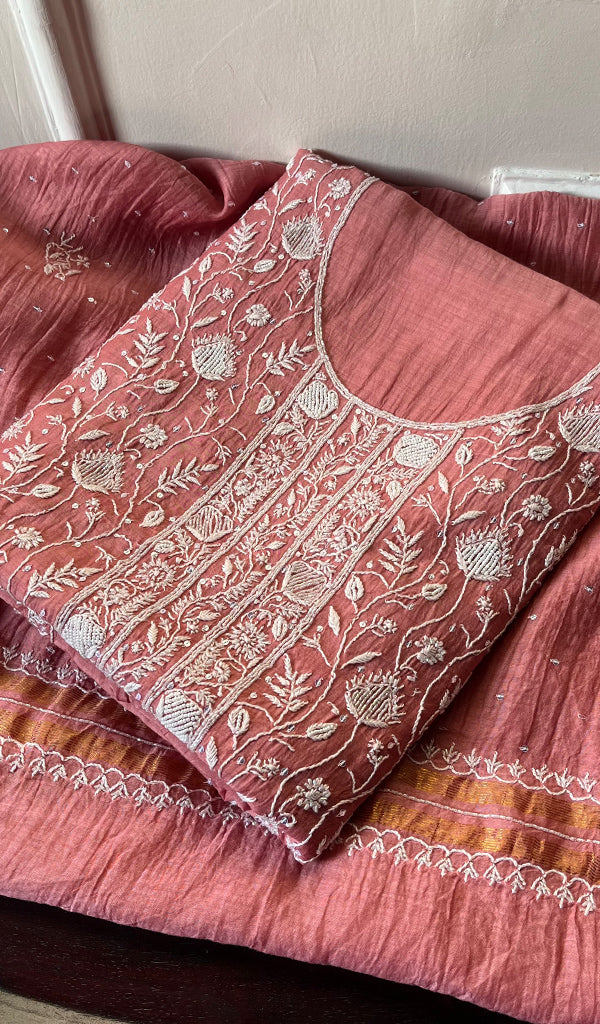 Women's Lakhnavi Handcrafted Mul Chanderi Kurta And Dupatta Set - HONC0289001
