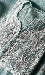 Load image into Gallery viewer, Women's Lakhnavi Handcrafted Mul Chanderi Semi - stitched Chikankari Full Suit Material - HONC0323620