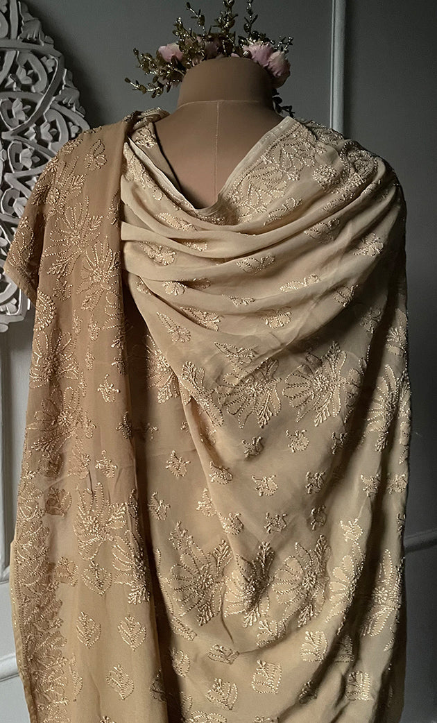 Women's Lakhnavi Handcrafted Viscose Georgette Chikankari Saree - HONC0318165