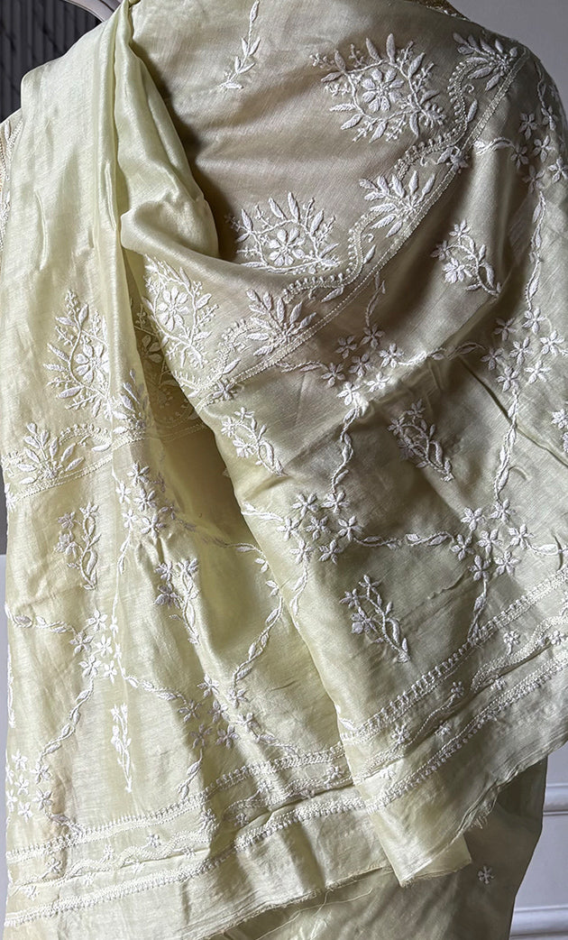 Women's Lakhnavi Handcrafted Chanderi Silk  Chikankari Saree - HONC0312053