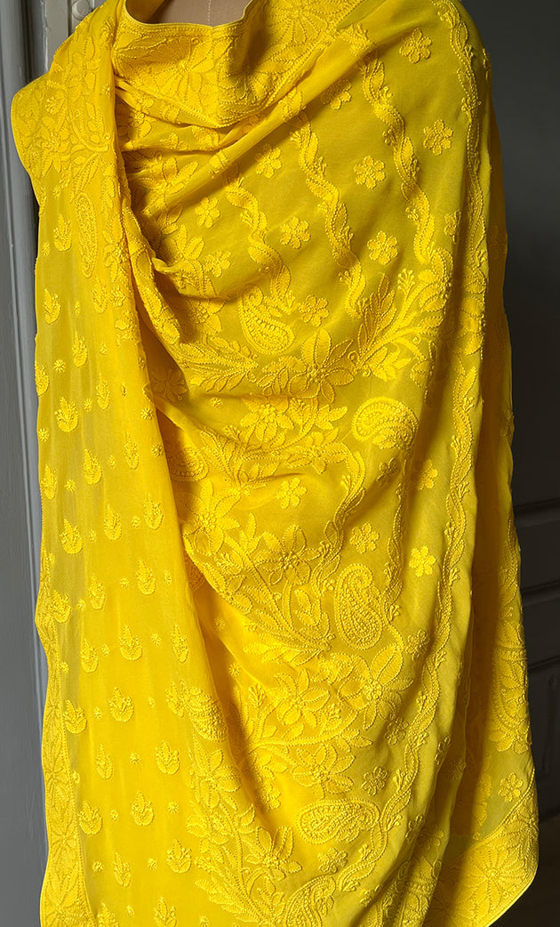 Women's Lakhnavi Handcrafted Viscose Georgette Chikankari Saree - HONC0301795