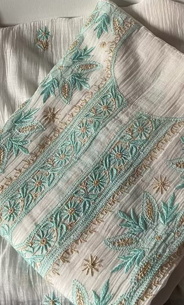 Women's Lakhnavi Handcrafted Mul Chanderi Semi - stitched Kurta And Dupatta Set- HONC0314872