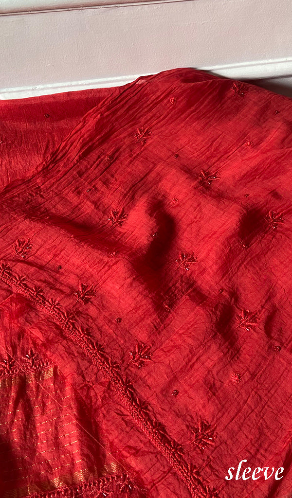 Women's Lakhnavi Handcrafted Mul Chanderi Unstitched Chikankari Full Suit - HONC0344342