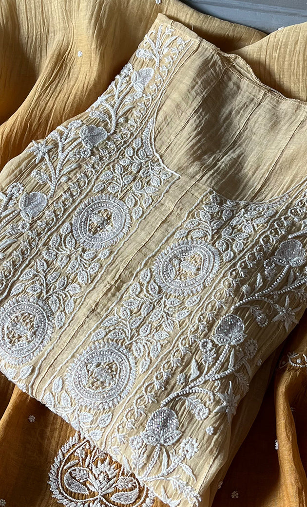 Tripty Women's Lakhnavi Handcrafted Mul Chanderi Semi - Stitched Anarkali And Dupatta Set - HONC0496652