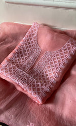 将图像加载到图库查看器中， Women&#39;s Lakhnavi Handcrafted Pure Organza Chikankari Unstitched Kurta And Dupatta Set- HONC0266926
