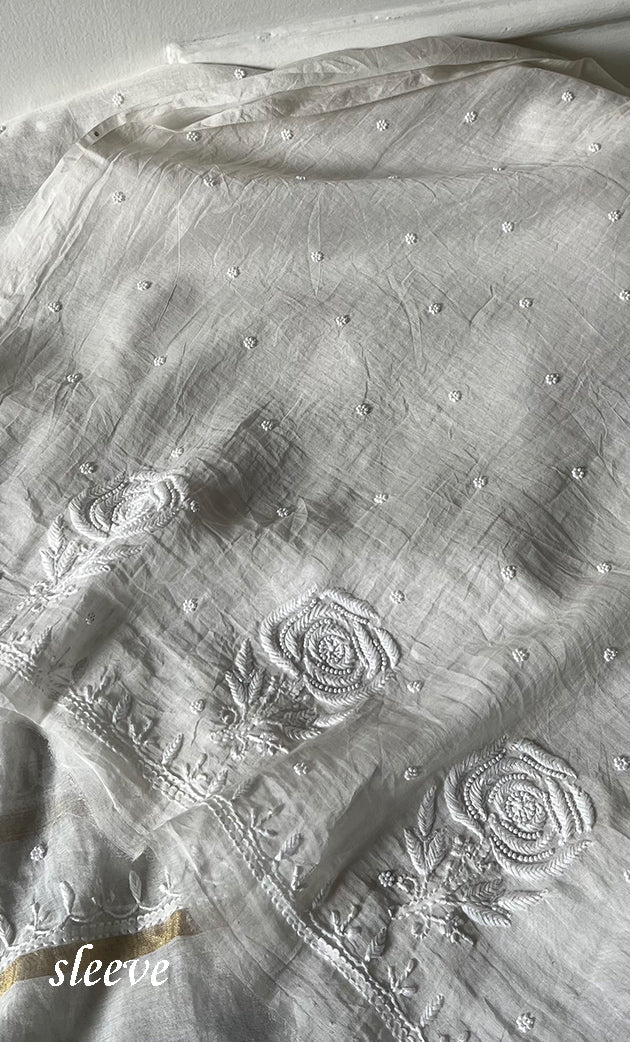 Jazba Women's Lakhnavi Handcrafted Mul Chanderi Unstitched Kurta And Dupatta Set- HONC0334538