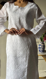 Load image into Gallery viewer, Women's Lakhnavi Handcrafted Cotton Chikankari Kurti - HONC0343517