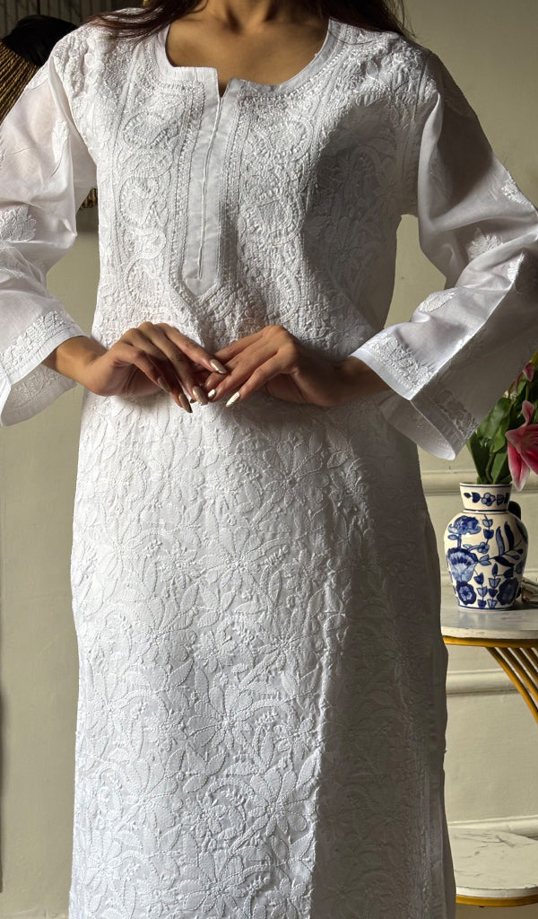 Women's Lakhnavi Handcrafted Cotton Chikankari Kurti - HONC0343517