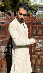 Load image into Gallery viewer, Men's Lucknowi Handcrafted Cotton Chikankari Kurta - HONC0337489