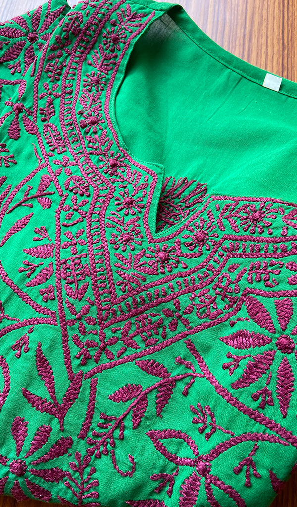 Women's Lakhnavi Handcrafted Cotton Chikankari Kurti - HONC077460