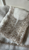 Women's Lakhnavi Handcrafted Pure Organza Chikankari Unstitched Kurta And Dupatta Set-  HONC02831111
