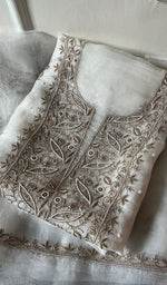 Load image into Gallery viewer, Women&#39;s Lakhnavi Handcrafted Pure Organza Chikankari Unstitched Kurta And Dupatta Set-  HONC02831111
