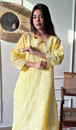 Load image into Gallery viewer, Women's Lakhnavi Handcrafted Cotton Chikankari Kurti - HONC0356933